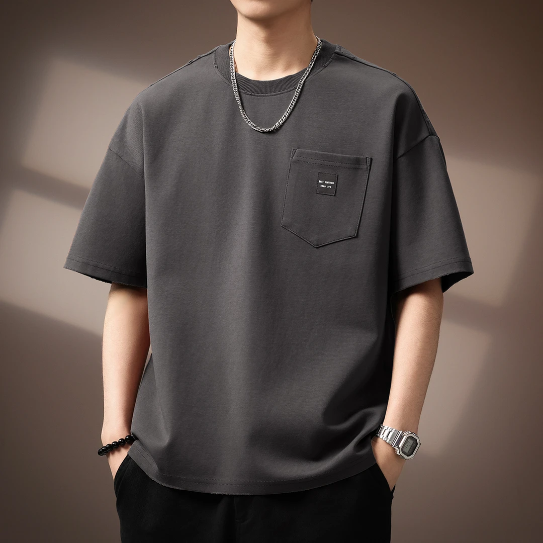 贵色美式复古300g重磅水洗体恤男夏季新款潮流休闲半袖短袖T恤男