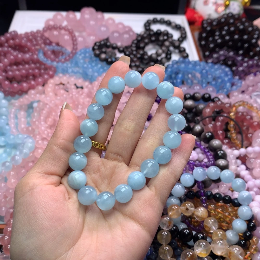 水晶手链未镶嵌海蓝宝卡10.5