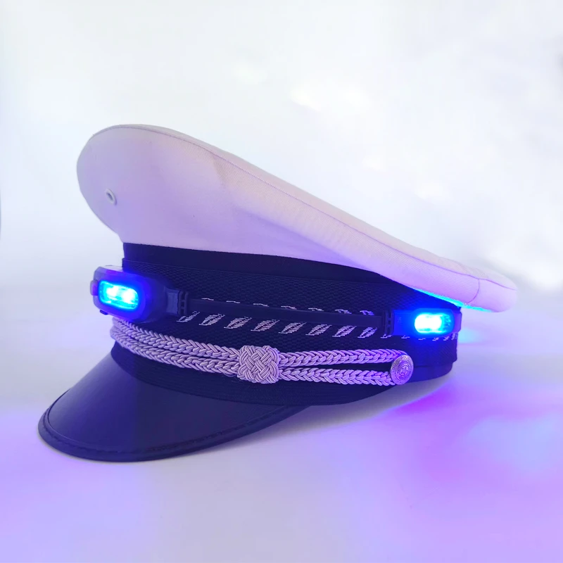 帽灯LED充电式帽子灯头盔环卫红蓝爆闪警示肩帽灯保安360度