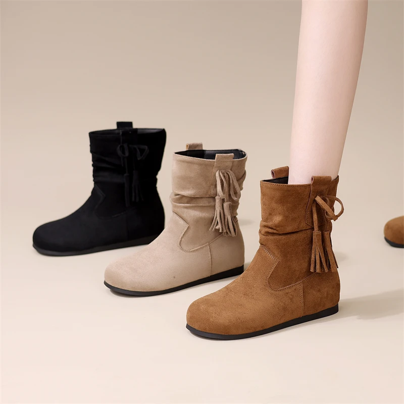 平底美拉德短靴女2025新款秋季时尚磨砂中筒靴显瘦洋气堆堆马丁靴