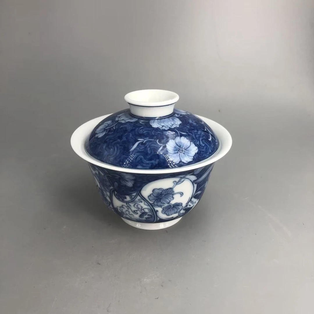 CL-C4402[学茶严选]雨后 湛蓝系列 蓝地度春风 海棠骏马盖碗（首）