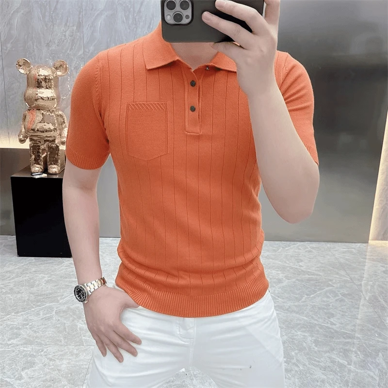 欧货轻奢高品质短袖POLO衫男士秋冬季针织毛衣半袖修身翻领上衣潮