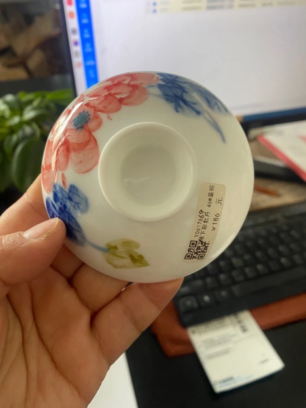 景德镇手绘牡丹盖子