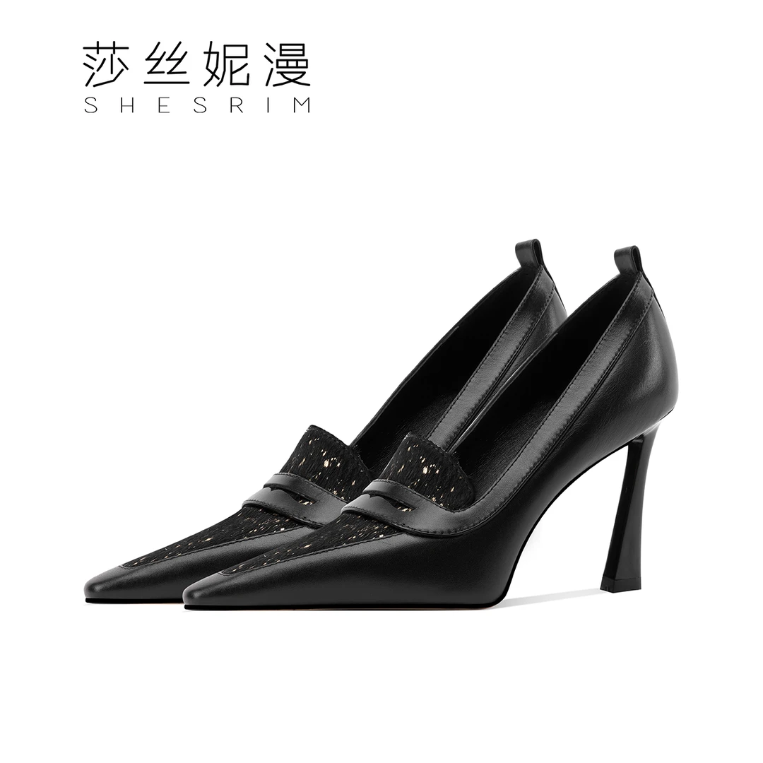 【巴黎夜宴】春季上新2025尖头细高跟浅口女士单鞋黑色实心金属跟女