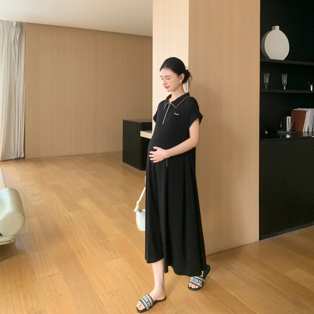 ZMA孕妇装【定制polo领】莱赛尔连衣裙夏季新款半拉链长裙夏装裙子