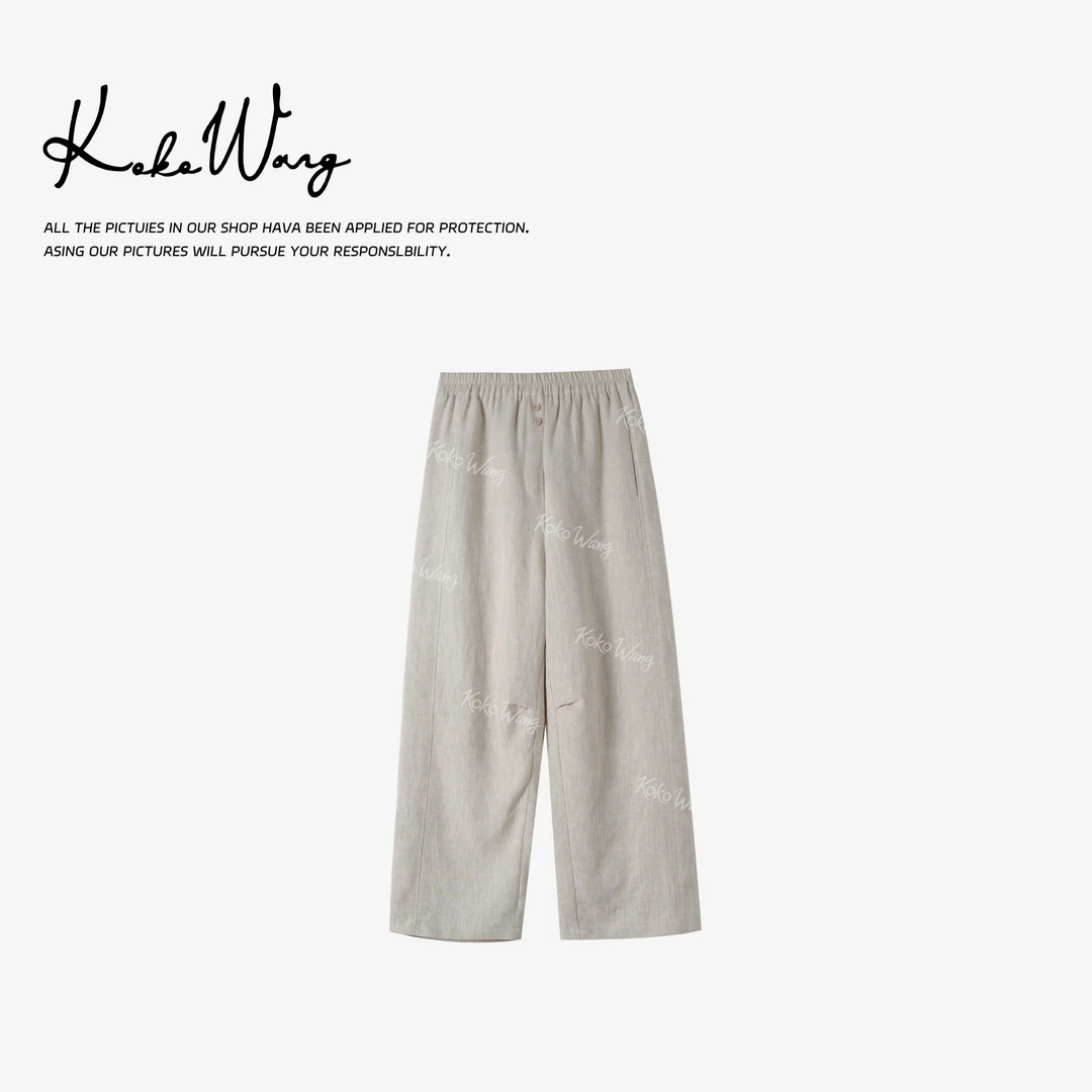 KOKOWANG夏季时尚100%雨露麻立体裁剪显瘦百搭休闲裤502445F15K41