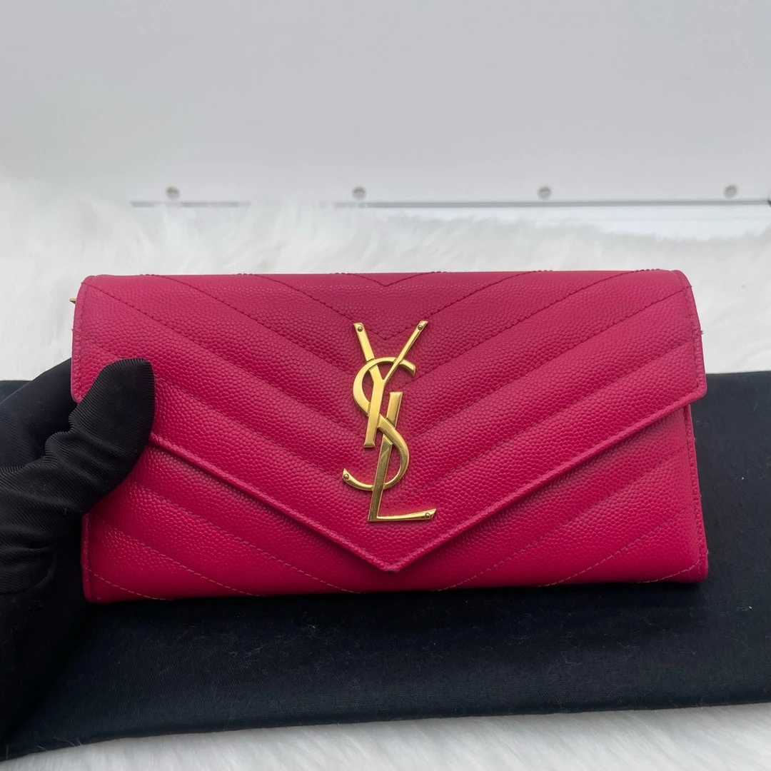 95新 YSL/圣罗兰 Large FlapWallet鱼子酱信封woc长钱夹004855