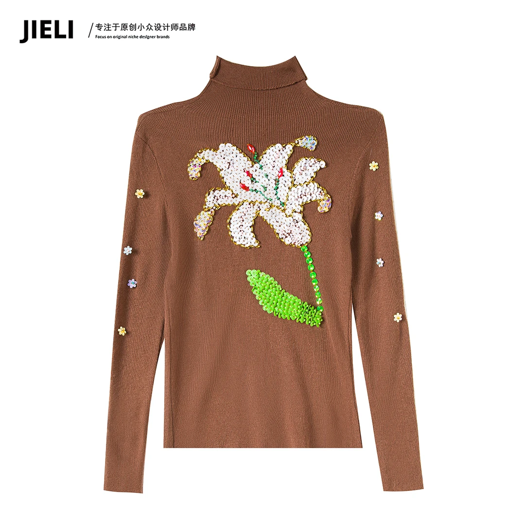 JIE LI/街力原创小众设计秋冬内搭薄款修身咖色打底衫女Q9875