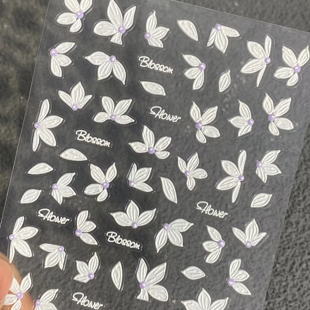 清新淡雅白色山茶花立体浮雕美甲贴纸纯欲仙气防水背胶指甲装饰贴