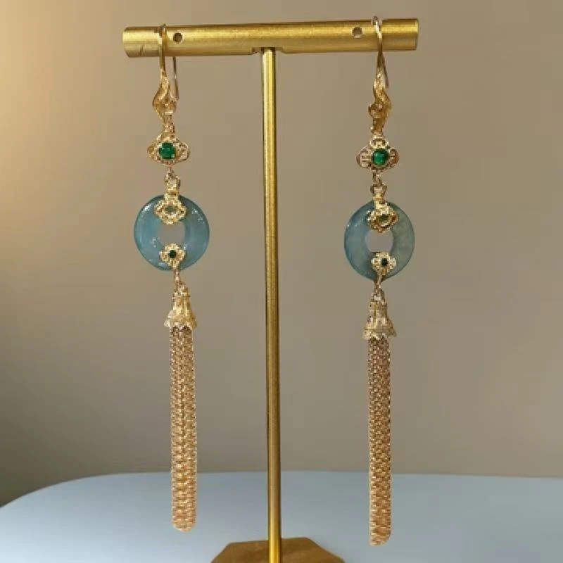 复古特色翡翠 甜甜圈耳坠 s925银镶嵌