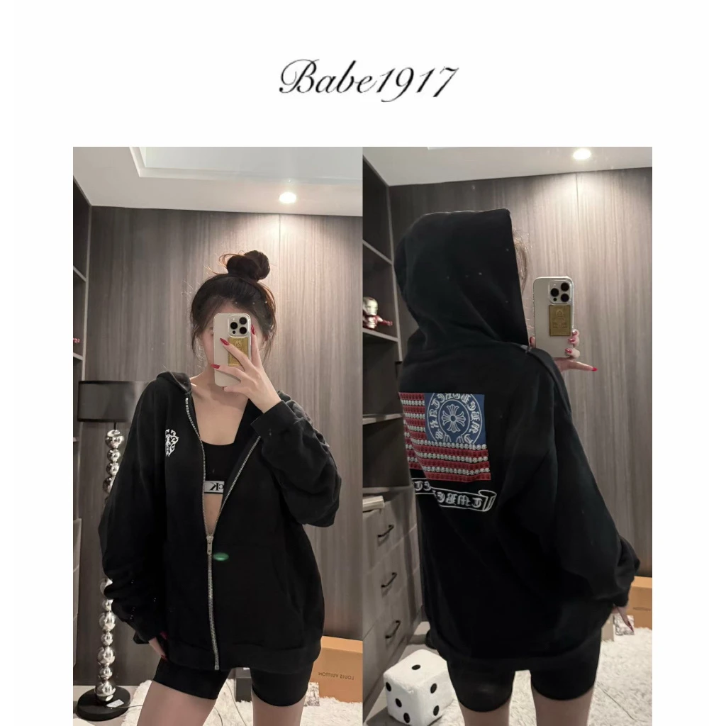 克罗地亚！十字花印花超重工拉链外套