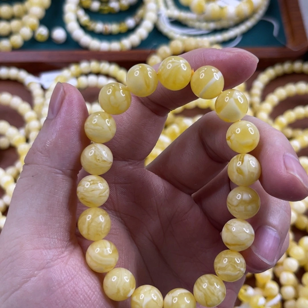 蜜蜡未镶嵌珠宝奇石10+mm浓腊白花