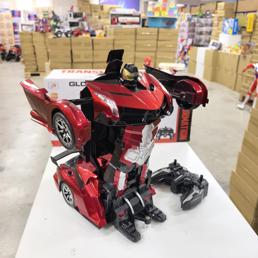 （火）遥控一键变形车金刚机器人赛车灯光儿童礼物儿童益智玩具