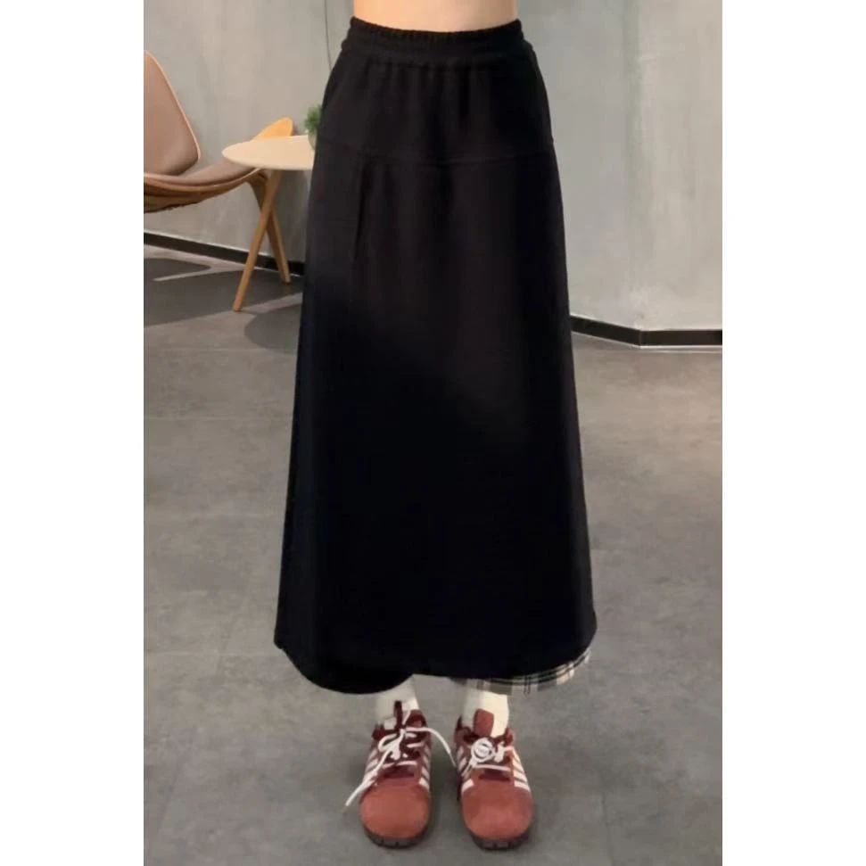 VGVL裙裤秋冬款简约百搭松紧腰格子半身裤裙女60180