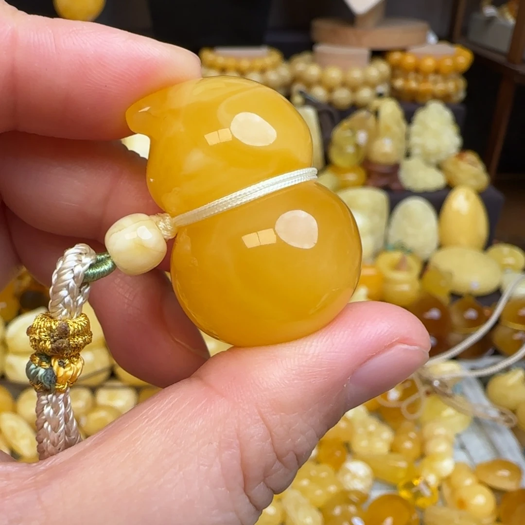 琥珀未镶嵌套链天然焦皮料蜜蜡葫芦吊坠