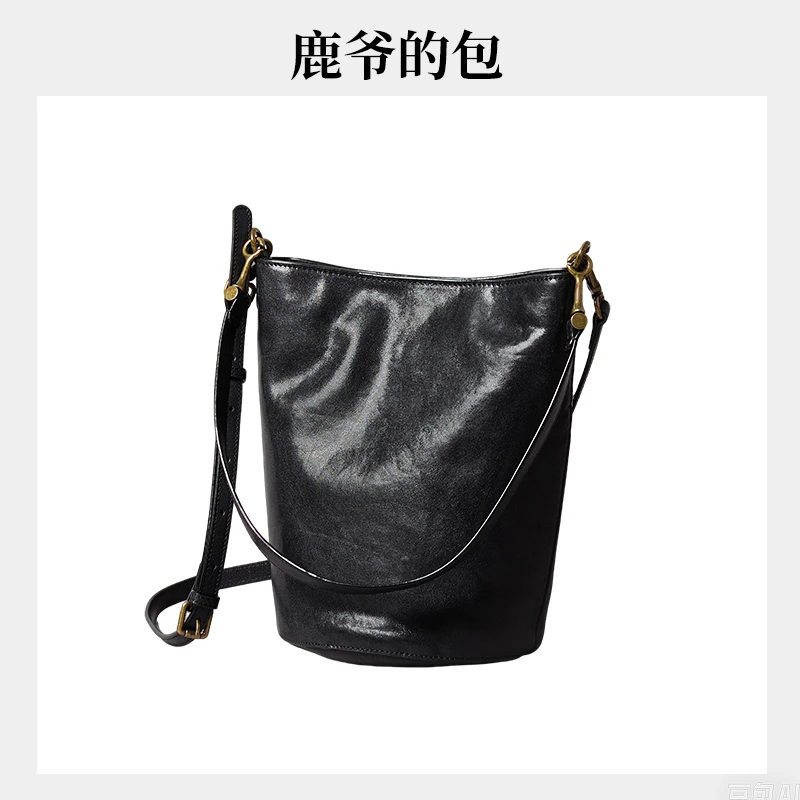 高级感复古水桶包女真皮水晶植鞣大容量手提单肩斜挎包 SJ9300