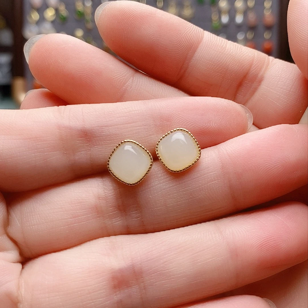 银S925镶嵌和田玉耳饰