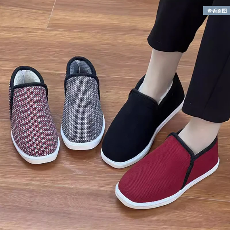 冬季加绒加厚牛筋底保暖耳朵男女室外穿防寒寝室纯手工棉鞋防滑