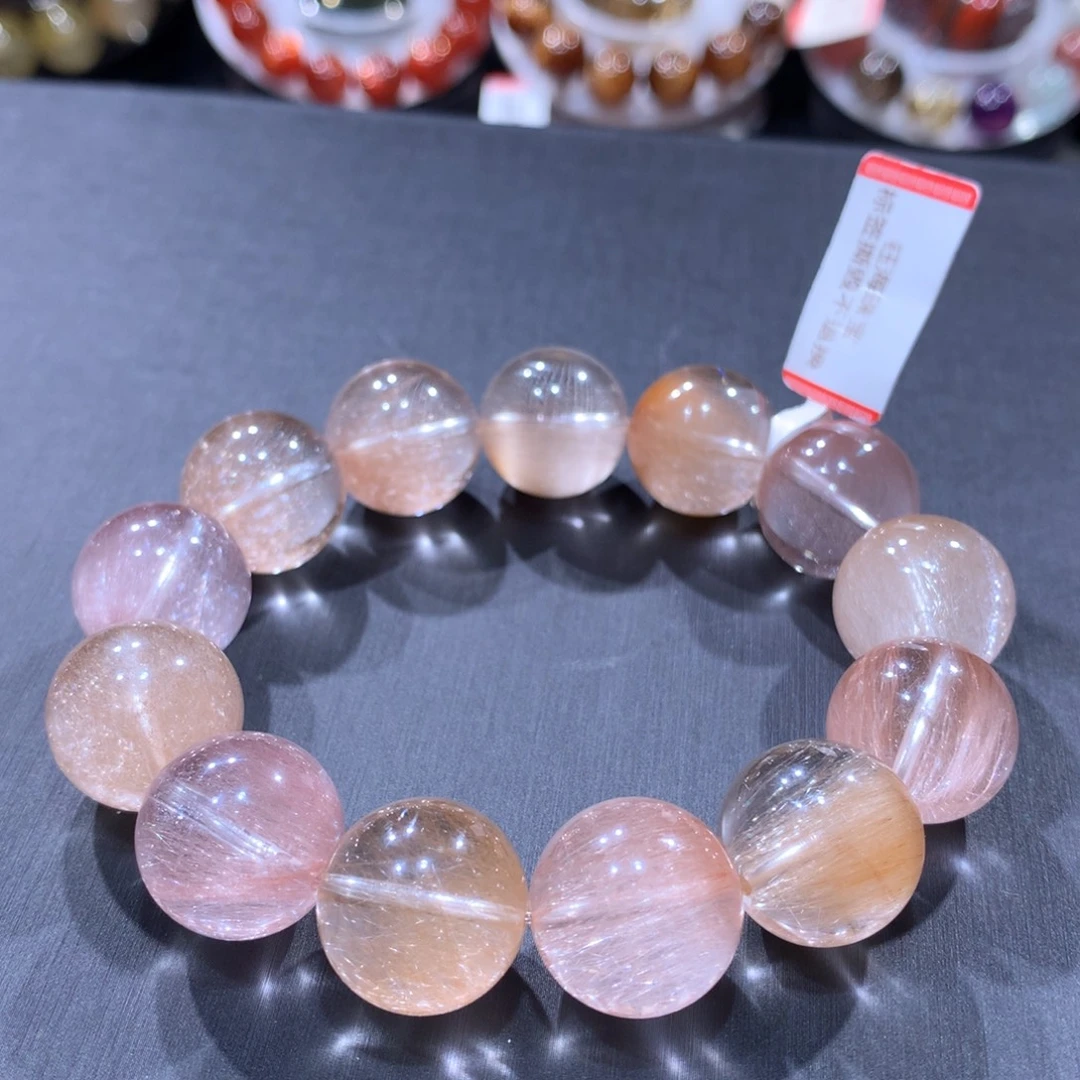 未镶嵌手链水晶粉黄双拼16mm