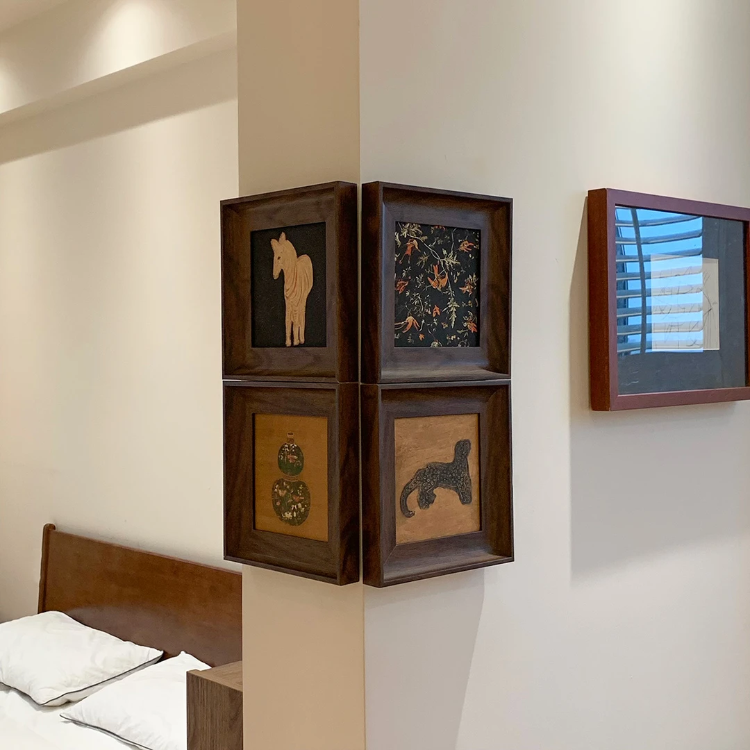 法式中古拐角挂画风客厅沙发后装饰壁画餐桌边柜复古宋代美学挂画