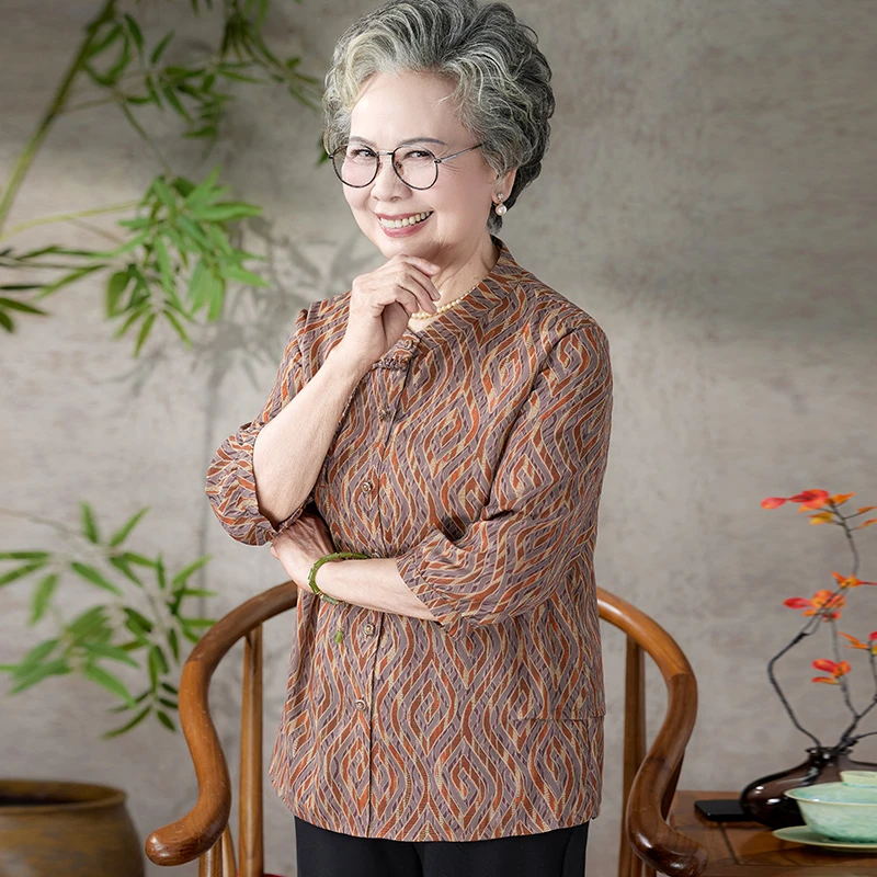 老年人奶奶夏装衬衫中老年女装妈妈春夏季新款宽松上衣老人老太太