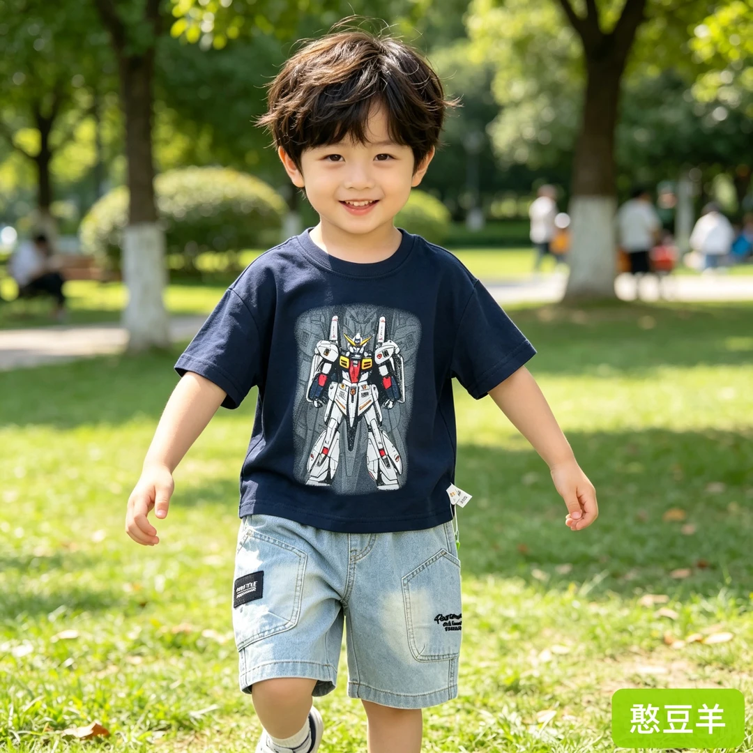 【憨豆羊】儿童夏季藏青色变形金刚雪花莱赛尔T恤667