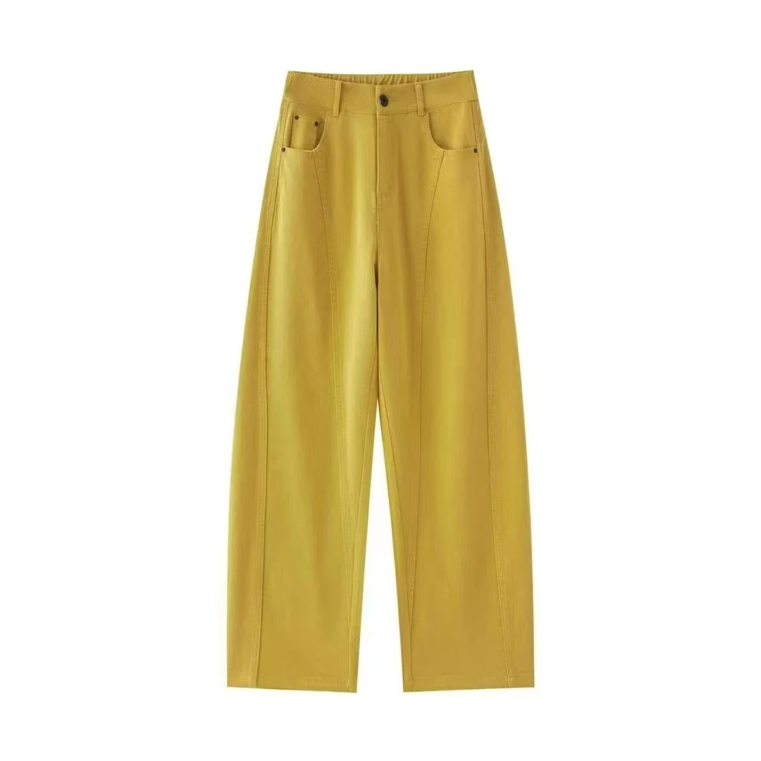 高腰显瘦夏季黄色牛仔裤裤子复古直筒拖地阔腿裤休闲百搭女裤宽松