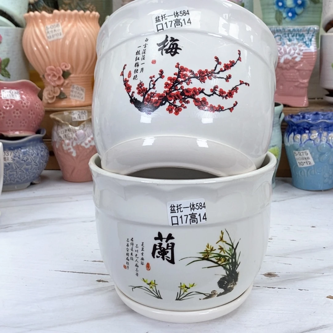 陶瓷花盆图片上有尺寸@@5584