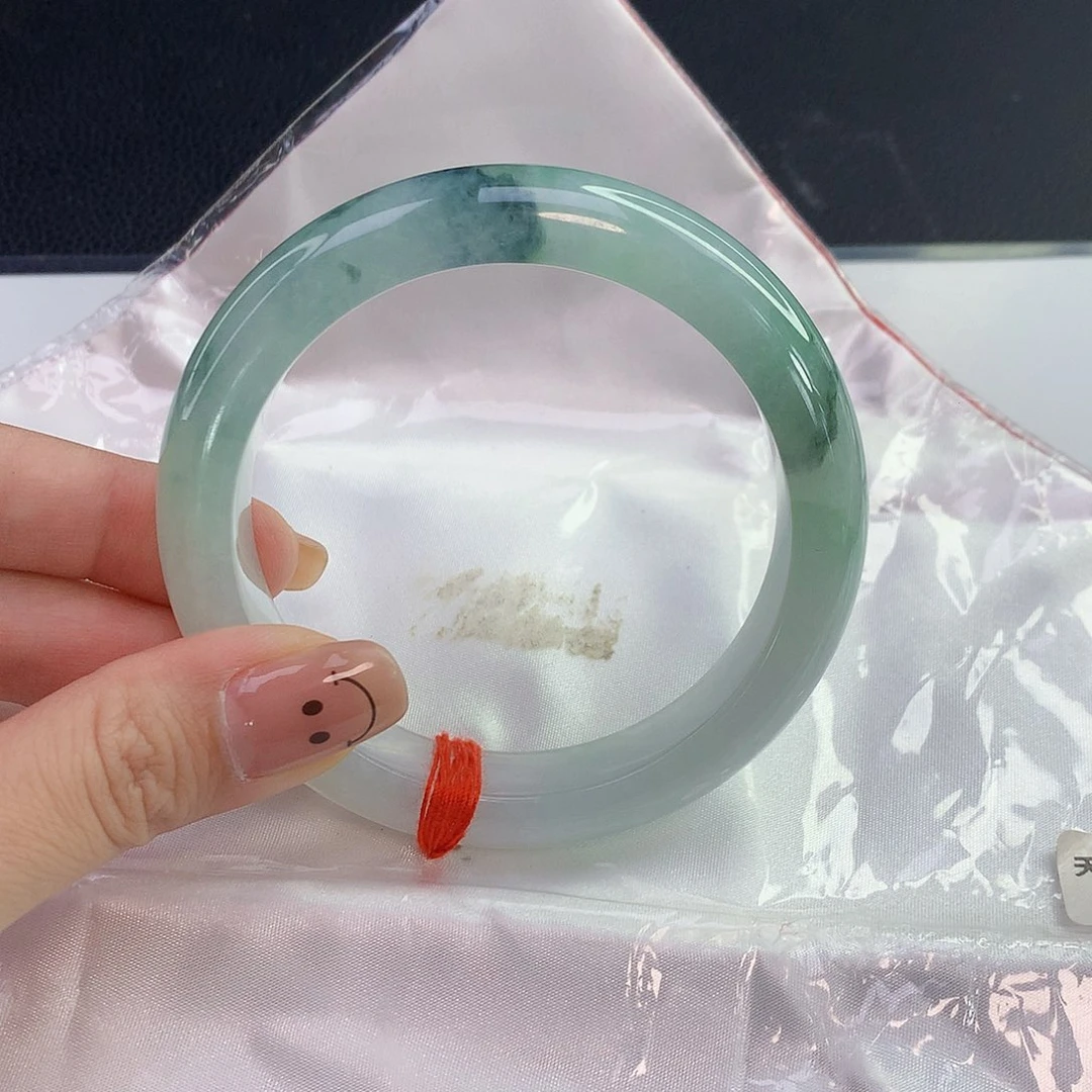 翡翠手镯未镶嵌天然翡翠A货60+圈冰飘蓝花