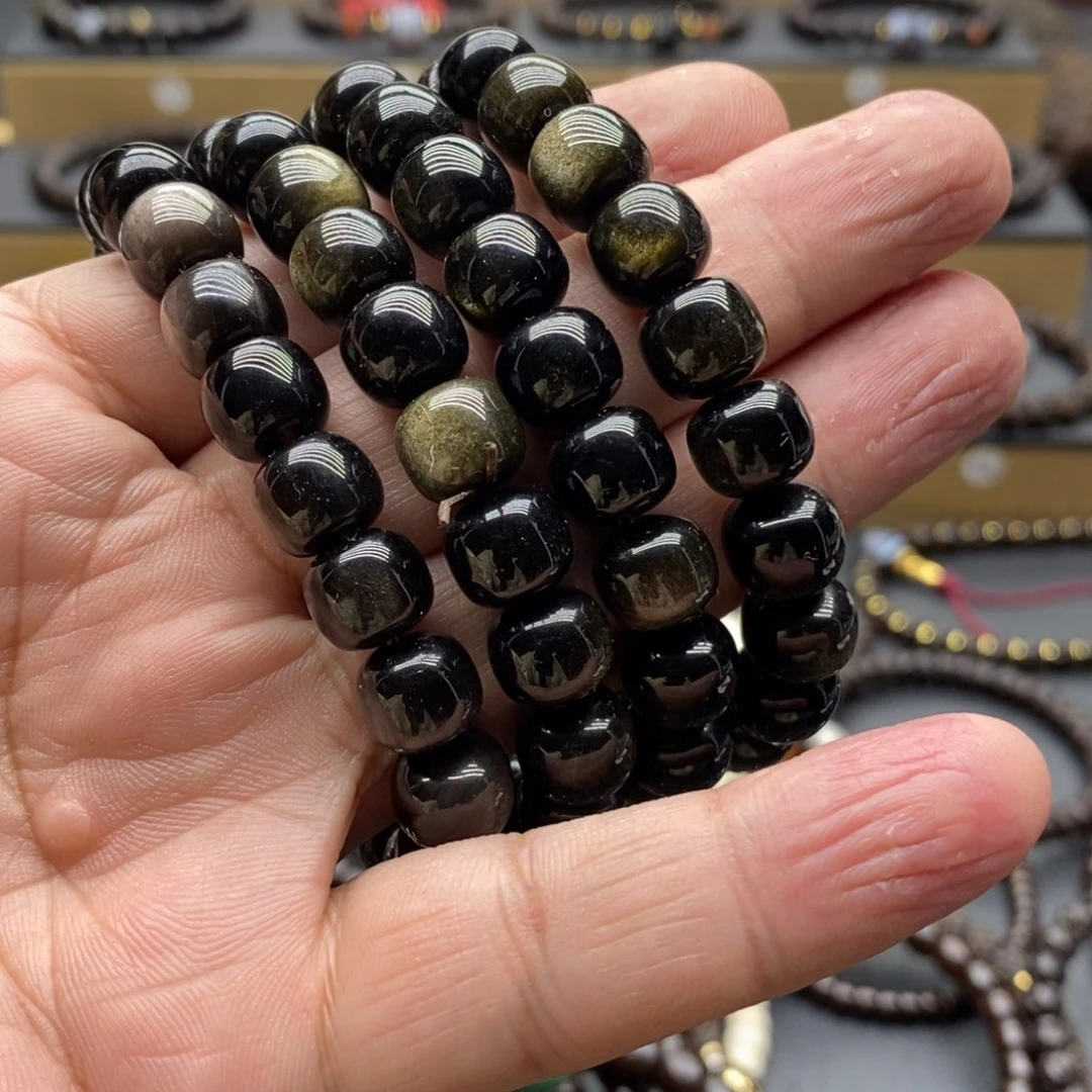 黑曜岩手链未镶嵌随机多样性发老型10m左右