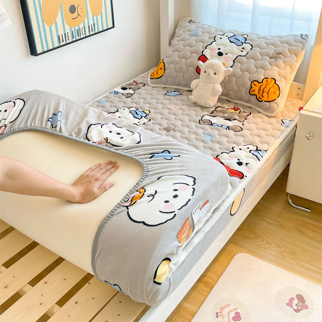 （加绒加厚夹棉床笠）冬天保暖牛奶绒床笠床罩珊瑚绒可机洗学生宿舍