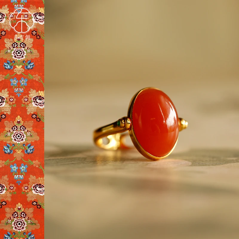 东方俪DOFUNLY【喜团圆】天然南红蛋面18K金戒指轻奢镶嵌NHJZ雅韵