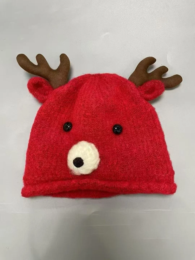 童装宝宝红色秋冬帽