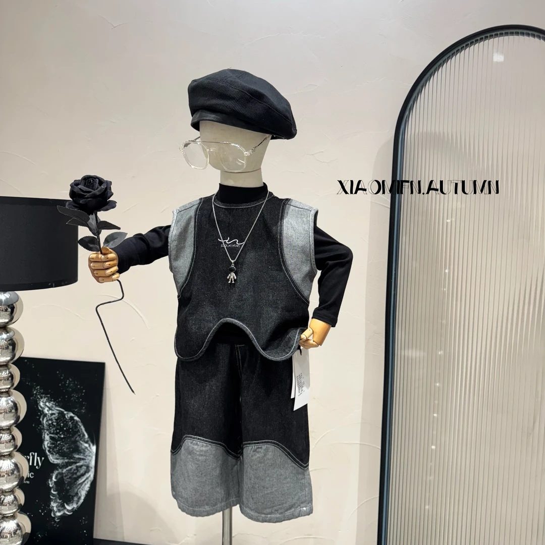 【小米范er】2025秋季新款套装牛仔马甲裤子韩版男童洋气潮酷Q58091