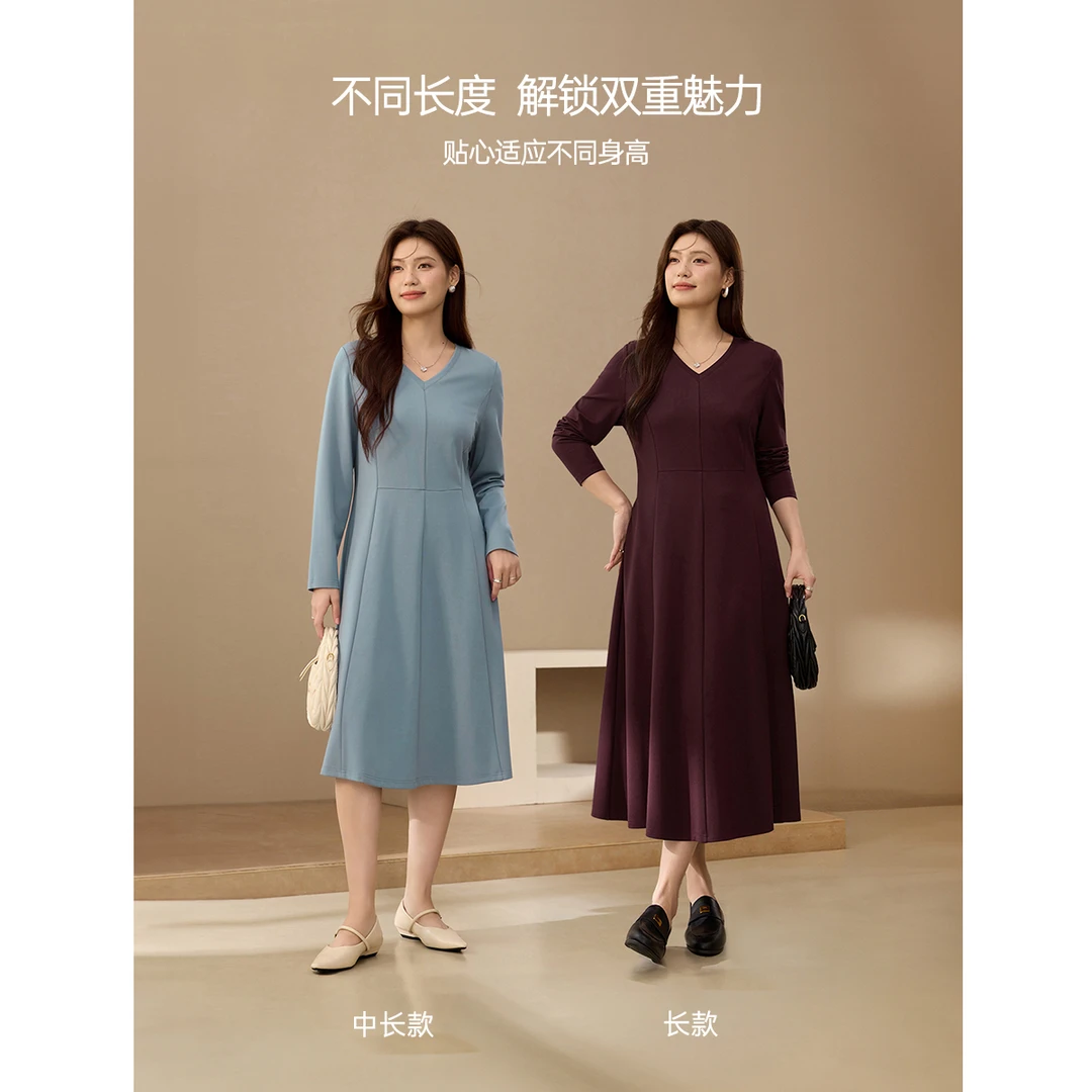 【线雕裙】纤莉秀W大码女装流光风双版慵懒V领针织连衣裙QK1570