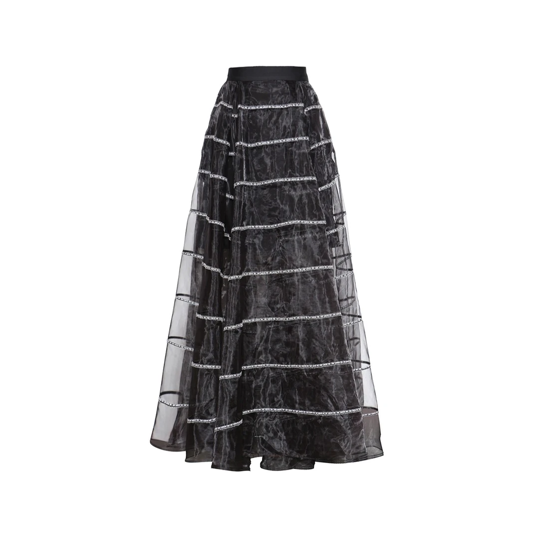 【媛媛女王专享】欧根纱织带透视高腰纱裙C211-1027-92