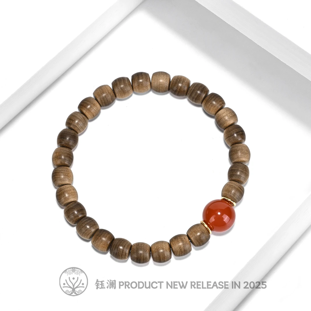 钰澜文玩印度迈索尔正区-老山檀-树头老料横纹虎皮纹8mm+南红圆珠