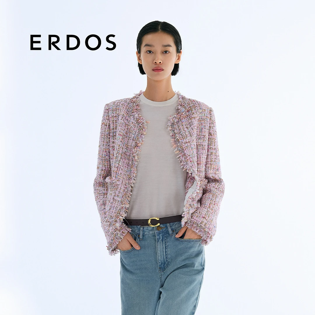 【精纺】ERDOS 圆领轻薄短袖春绒毛混纺休闲针织T恤套衫