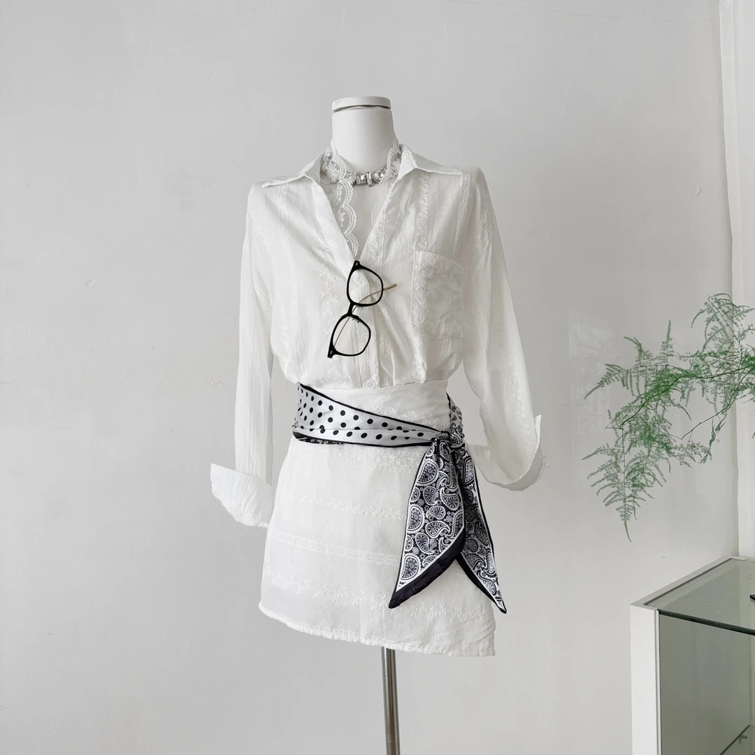 “雕花美术馆”设计感蕾丝拼接老钱风提花衬衫裤子套装
