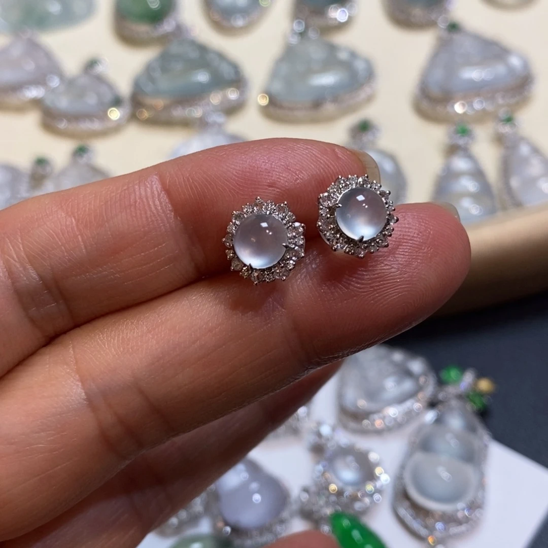 翡翠18K金镶嵌吊坠(不含链)耳钉