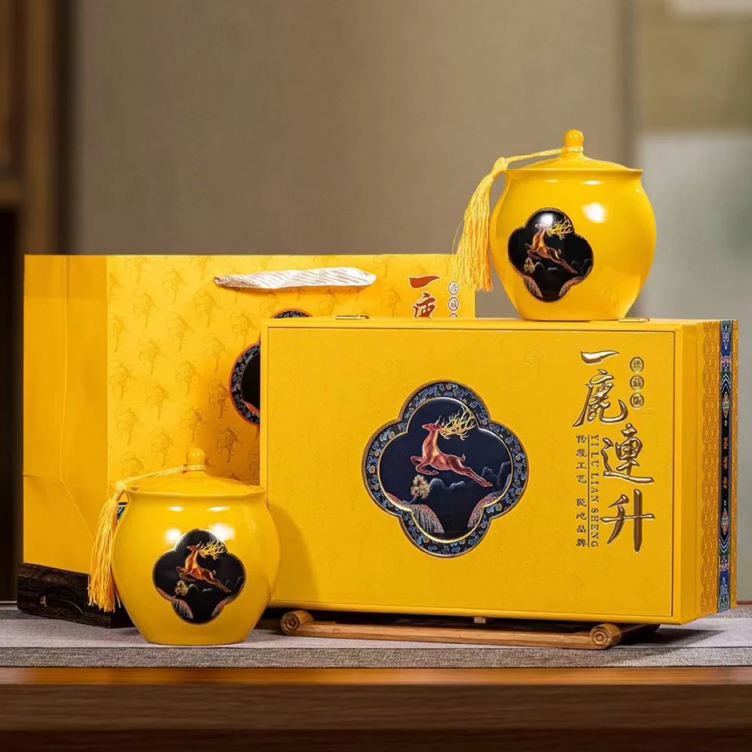【一鹿连升】大红袍双陶瓷茶叶礼盒