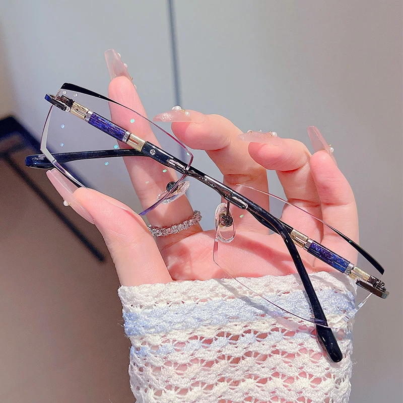 15-眼镜近视变色商务纯钛无边框钻石切边眼镜配度数眼镜男8058-D4