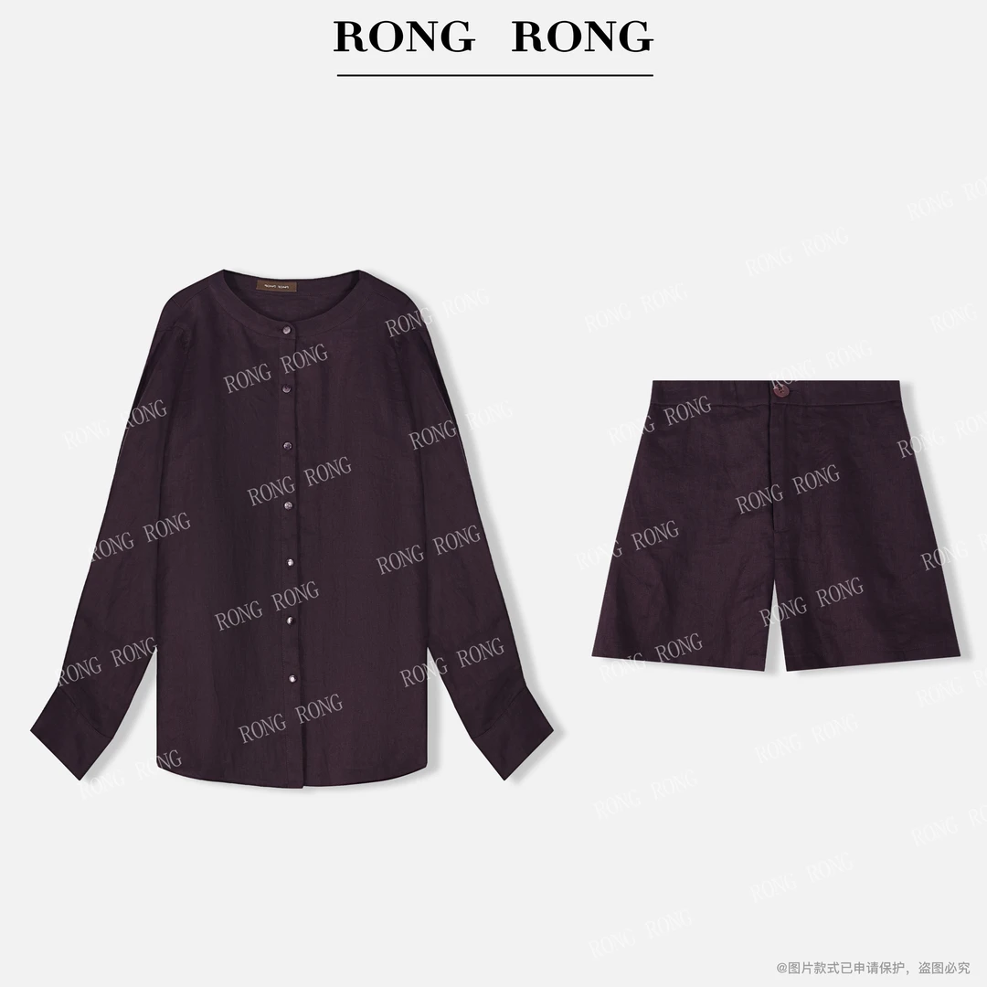 溶溶【星鸢紫述】RONGRONG 100亚麻日系极简慵懒风轻薄套装W-Z0371