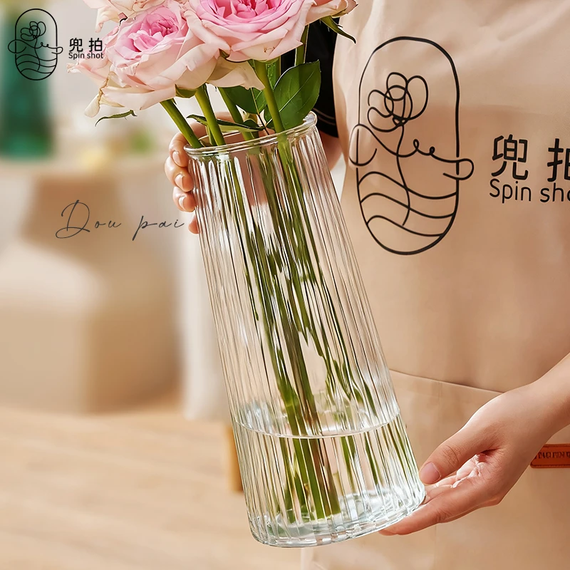 简约透明玻璃花瓶桌面插花水养干花鲜花花瓶ins风高颜值客厅摆件