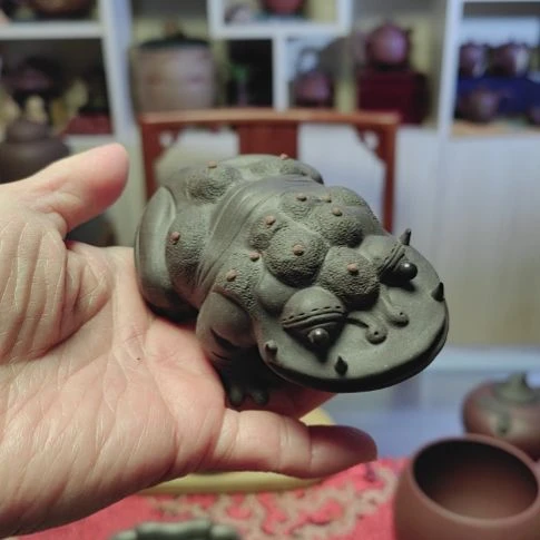 紫砂茶壶金蟾手把件小微暇