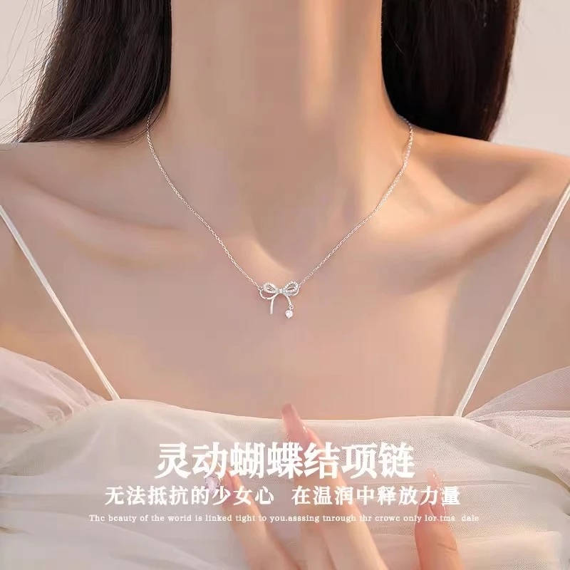 FARCOKO/法蔻 链子足银 灵动蝴蝶结项链轻奢小众送女友情人节礼物