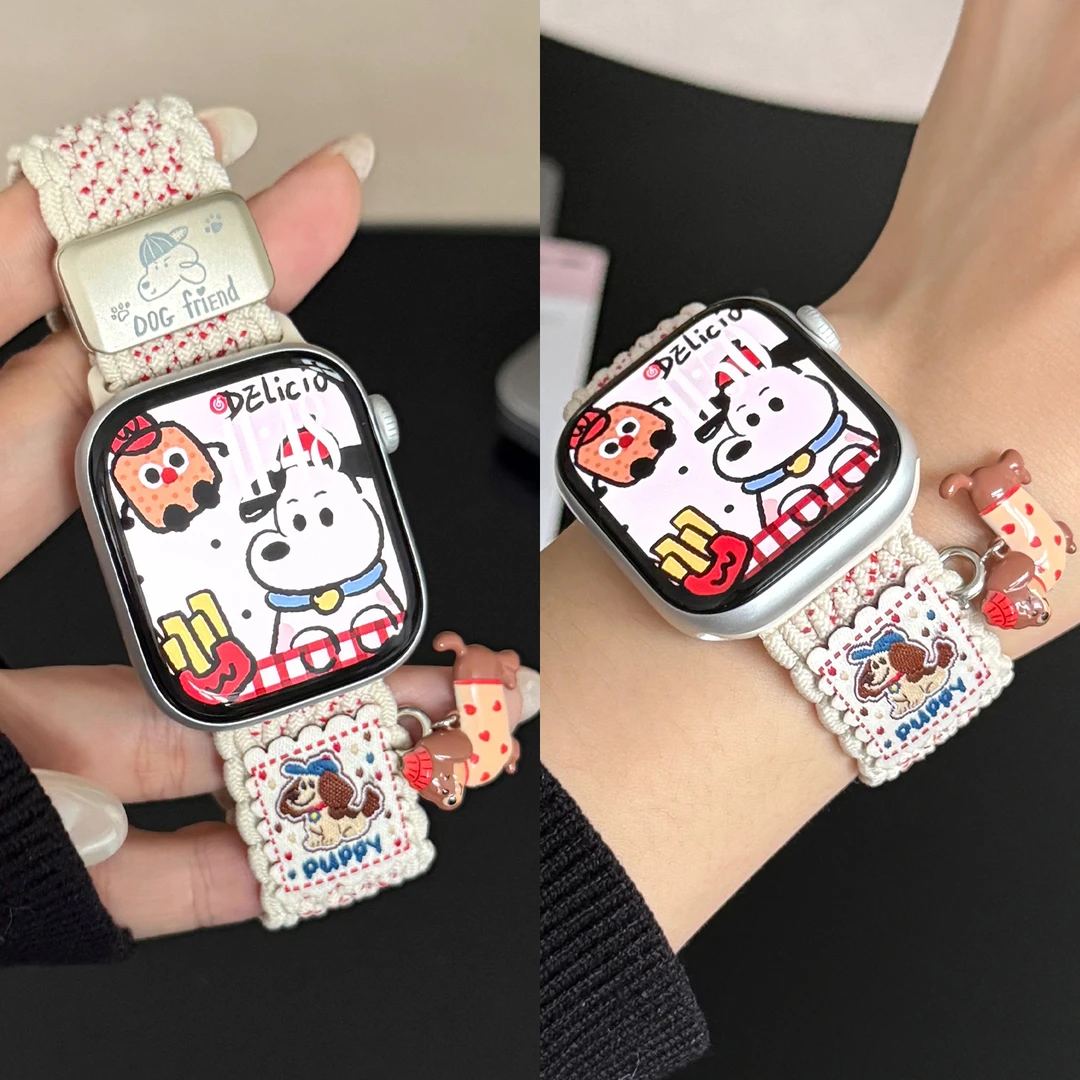 适用iwatch苹果S11/10手表表带applewatch9/8挂饰7小猫小狗SE表带