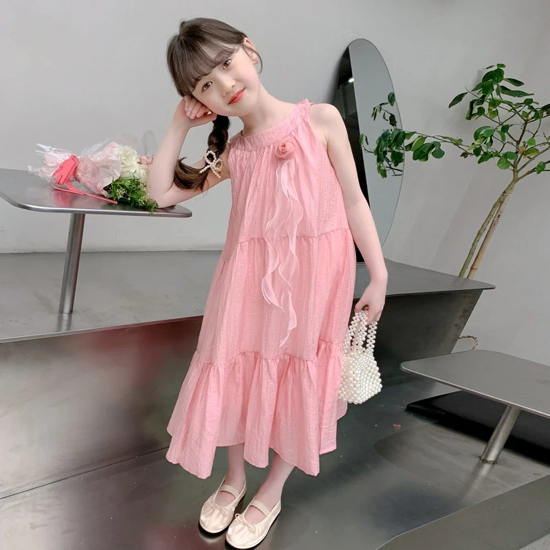 女童连衣裙夏装2025新款洋气女孩公主裙夏季海边度假儿童挂脖长裙