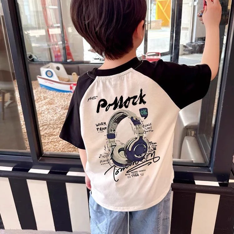 【100%棉】儿童夏季纯棉短袖拼接韩版男女童短袖上衣洋气百搭童装