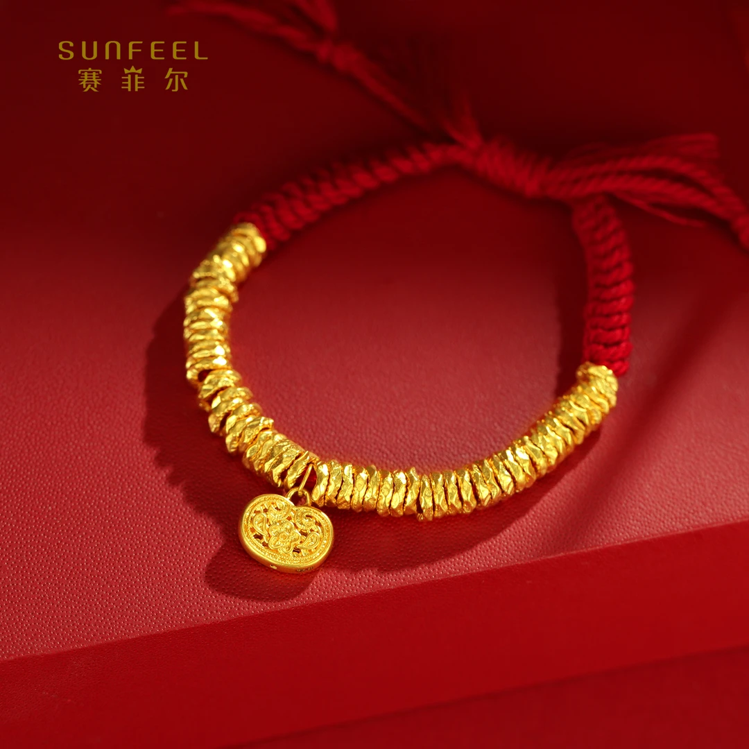 SUNFEEL/赛菲尔【二十七店】足金5D玫瑰花福袋盘缠手串5DS00028